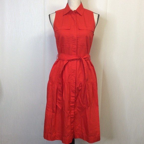 J. Crew Dresses & Skirts - J CREW Cotton Red Coral Shirt Midi Dress Size 2